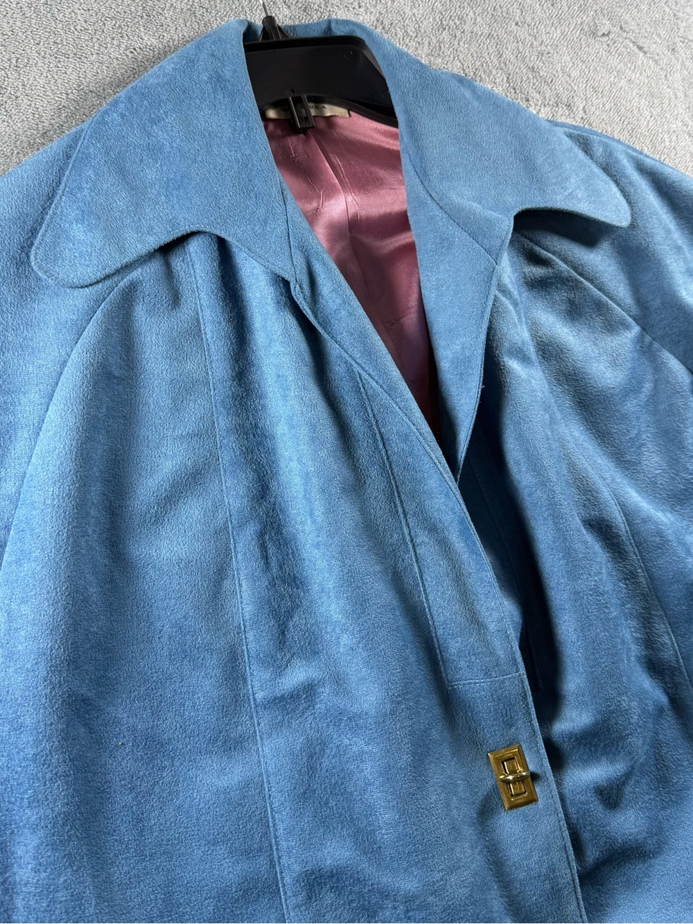 VTG 1970s MJ Seattle Blue Ultrasuede Cape Jacket Turnlock One Size Suede Feel